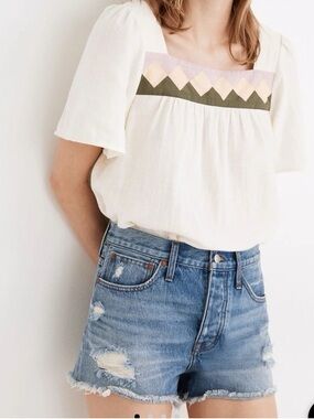 Madewell Patchwork Square-Neck Top in Antique Cream L